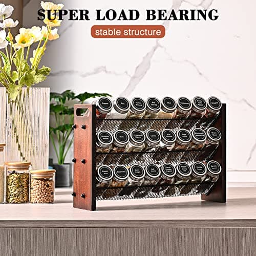 Rustic 3 Tier Wooden Spice Rack, Cabinet Countertop Wall Mount