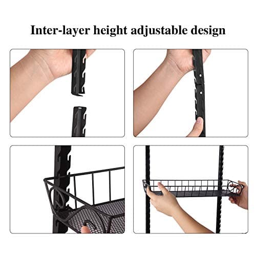 Adjustable Wall Mount Spice Rack for Kitchen, 6-Tier Organizer, Black