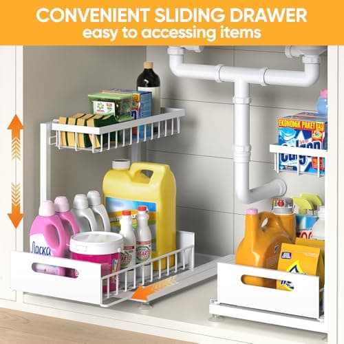 Under Sink Storage Racks 2-Tier Height Adjustable White | Kitchen & Bathroom Organizers