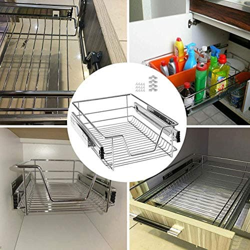 Telescopic Kitchen Drawer with Removable Shelf and Stainless Steel Rail