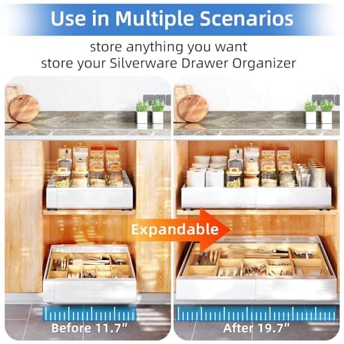 1PC Expandable Pull out Cabinet Organizer + 1PC Fixed Cabinet Organizer with Adhesive Nano Film