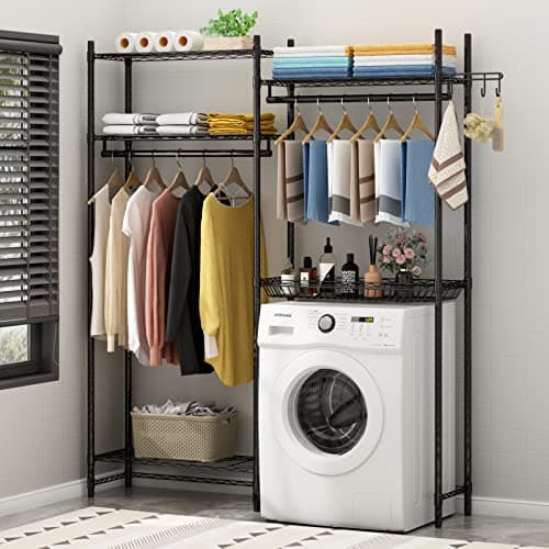 Loomie Over the Washer and Dryer Shelf, 5-Tier Organizational Rack with Hooks and Rods