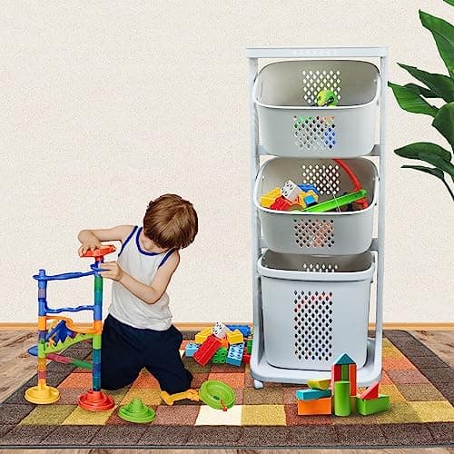 Multi-Functional Laundry Basket with Wheels and 3 Layers for Storage