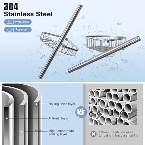 Stainless Steel 4-Tier Corner Shower Caddy - 47-121 Inch Adjustable Bath Rack - Silver