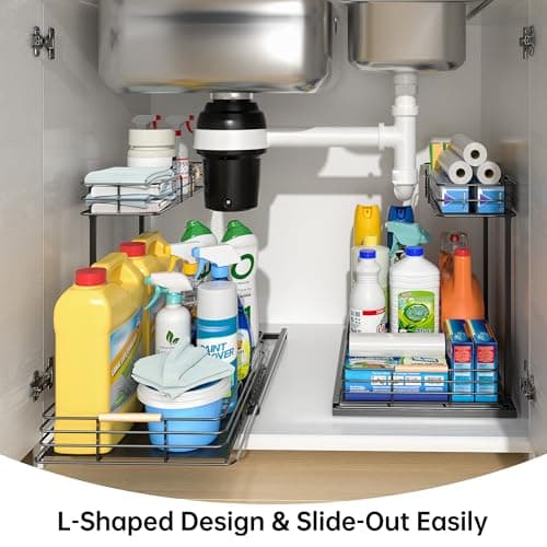 LAMU 2-Tier Under Sink Organizers for Kitchen and Bathroom Storage