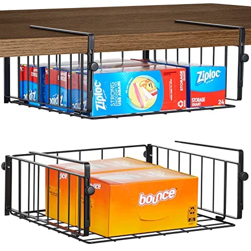 2-Pack Adjustable Under Shelf Storage Baskets for Kitchen, Laundry, and Office Organization - Black