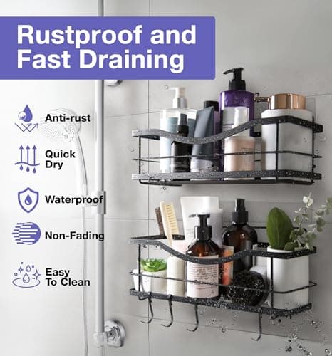 KINCMAX Premium Rustproof Stainless Steel Shower Caddy, Matte Black