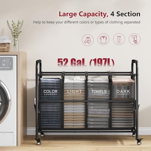 Tajsoon 4 Bag Laundry Sorter Cart, Black