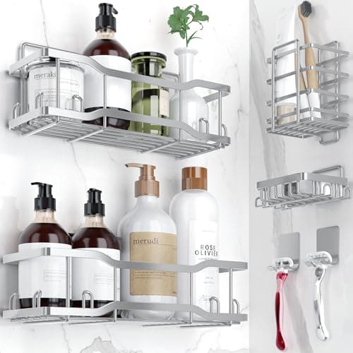 Athena Silken Black 4 Set No-Drill Rustproof Shower Caddy, 40LB Capacity