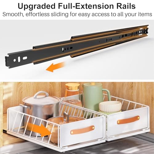 Adhesive Cabinet Organizer for Kitchen and Bathroom, Heavy Duty with Sliding Shelves and Basket