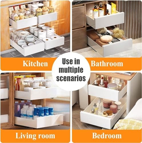 Top Pull Out Cabinet Organizer for Kitchen and Bathroom - 21 Deep, Slide Out Drawers, Under Sink Storage.