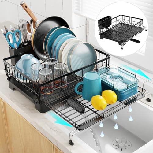 GSlife Large Extendable Dish Drying Rack - Black