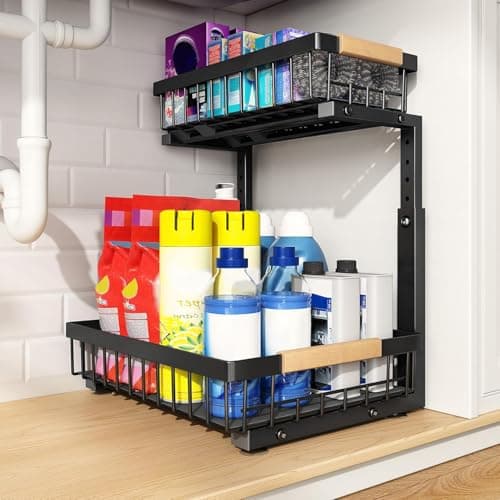 PXRACK Large Under Sink Organizer, Black, 2-Tier Slide Out, Black, 1 Pack
