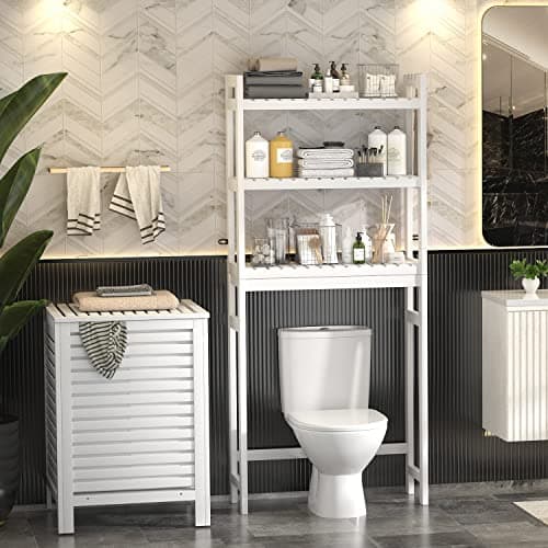 Homykic 3-Tier Bamboo Over-The-Toilet Organizer, White