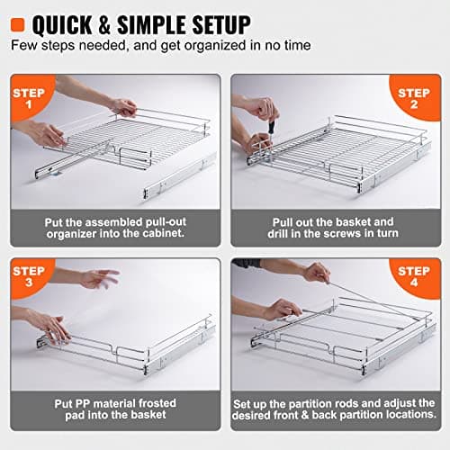 VEVOR Heavy Duty Chrome-Plated Steel Pull Out Cabinet Organizer 16x22