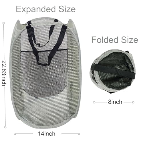 Larpur Pop Up Laundry Baskets, 2 Pack Mesh Hampers (Black + Gray)