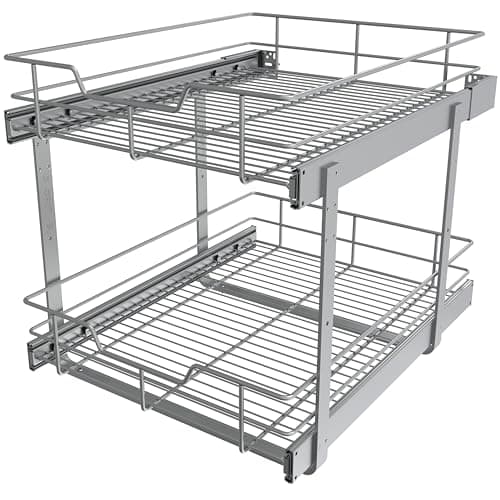 Chrome Plated 2 Tier Pull Out Kitchen Cabinet Organizer, Heavy Duty Drawers, 17" W X 22" D