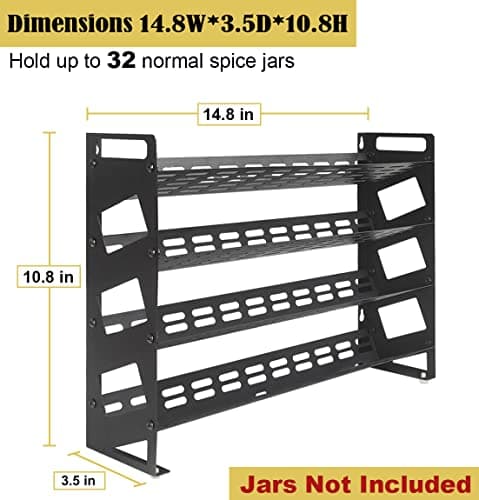 4-Tier Matte Black Spice Rack for Kitchen Cabinet or Wall