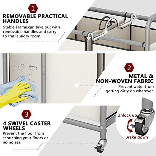2-Bag Laundry Sorter Cart with Rolling Bags for Clothes Storage in Beige