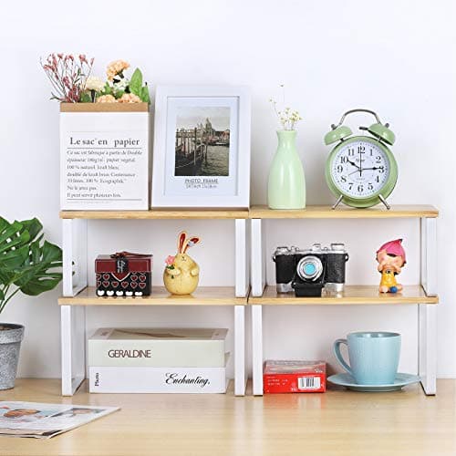 NEX Bamboo Kitchen Organizing Shelf, Set of 4, White & Natural