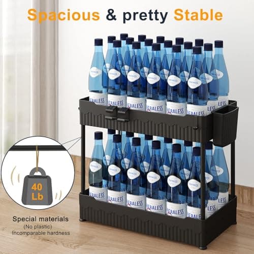 2 Pack Under Sink Organizer, Black: Hooks & Cups for Multi-Purpose Storage