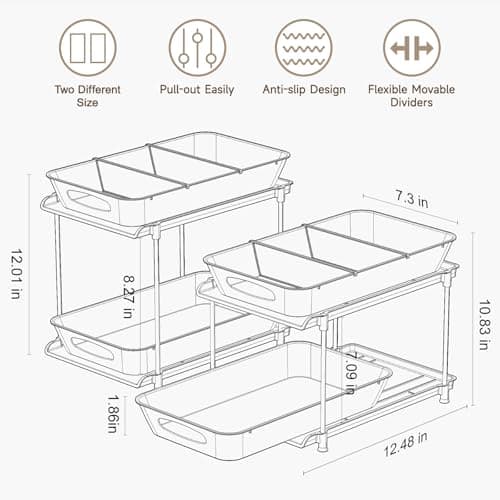 2 Pack Clear Under Sink Organizers & Medicine Cabinet Dividers