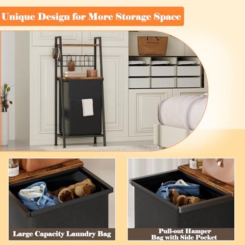 Furnulem 2-Tier Laundry Hamper with Hooks & Divided Bag for Laundry Room, Bathroom, & More