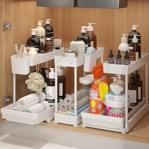 Black 3-Pack Under Sink Organizers with Sliding 2-Tier Bathroom Storage