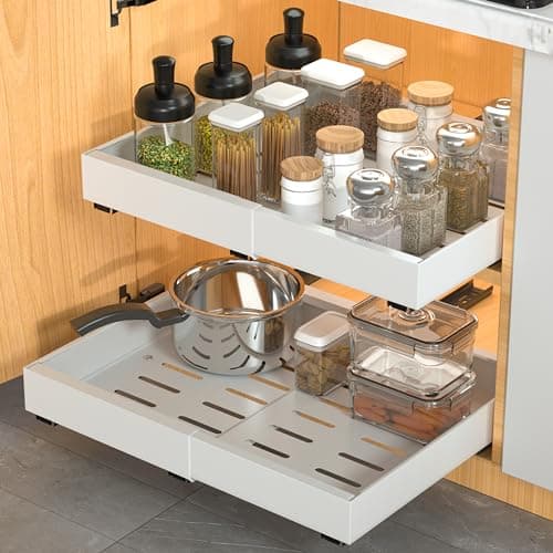 2 Pack Adhesive Pull-Out Cabinet Organizer, 17" Deep, White