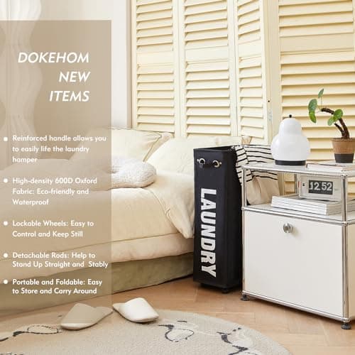DOKEHOM 25-Inch Slim Collapsible Laundry Basket on Wheels (Black)