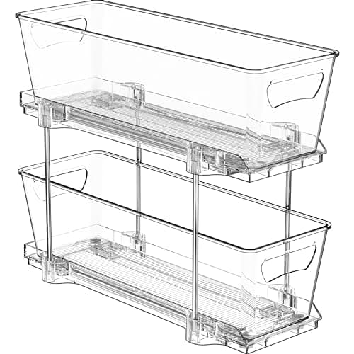 Clear 2-Tier Narrow Basket Drawer Organizer Cabinet Pull-Out