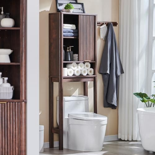 RedLemon Curved Profile Toilet Cabinet, 68" Tall, Faux Marble Top, Adjustable Shelf, Natural Oak