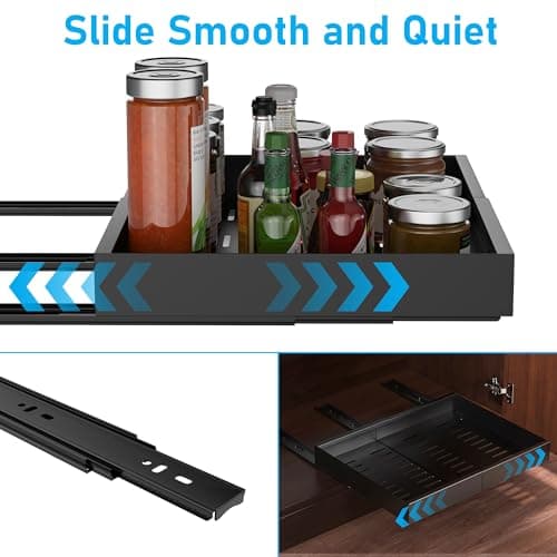 Expandable Heavy Duty Cabinet Organizer, Adhesive Slide Out Shelves for Kitchen & Under Sink
