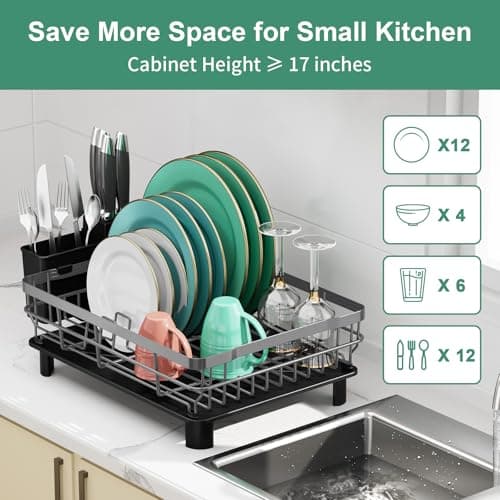 MOUKABAL Large Dish Drying Rack with Removable Holder, Grey/Gray