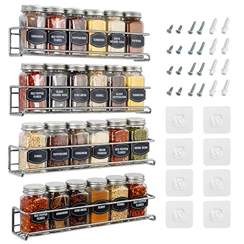 Wall Mount Spice Rack - 4-Tier Iron Organizer for Spice Jars - Space-Saving and Versatile - Black