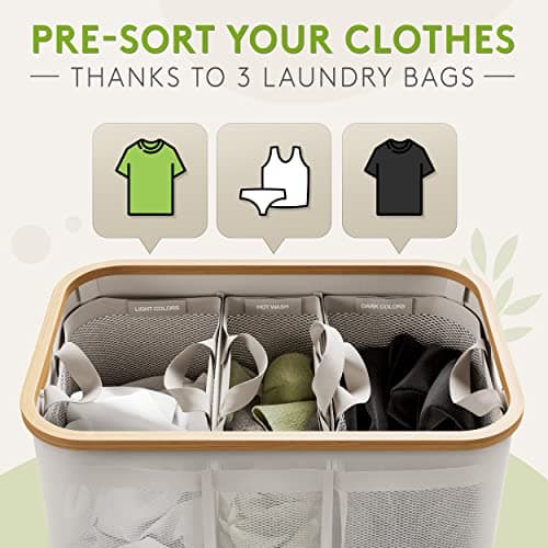 EDELFELD - Collapsible Laundry Hamper with Lid and 3 Sections [150L] - Removable Washing Bags - Large Freestanding Hampers for Laundry