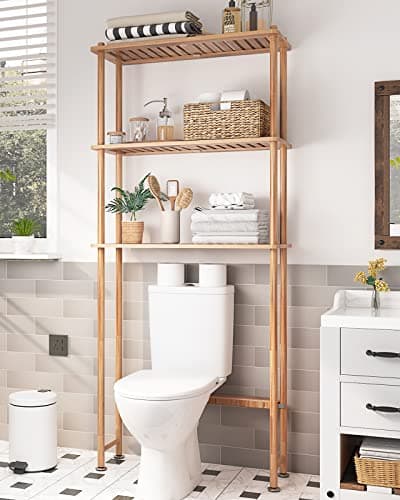 AmazerBath 3-Tier Bamboo Over the Toilet Organizer Rack, Space Saver for Bathroom & Laundry