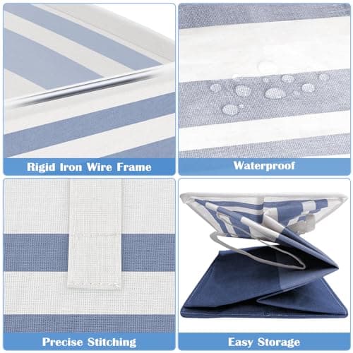 Collapsible Laundry Basket 3-Pack, Waterproof Hamper for Clothes and Towels, Easy Carry Handles, Gradient Blue, 88L