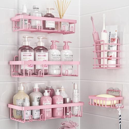 5 Pack Rustproof Stainless Steel Shower Caddy Organizer, Silver