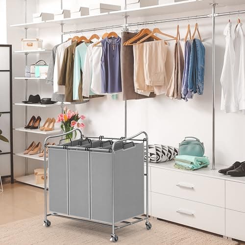 Heavy-Duty 3-Bag Silver Laundry Sorter Cart by Simple Houseware