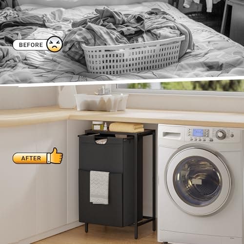 Rustic Brown & Black Laundry Hamper with Shelf & Pull-Out Bag