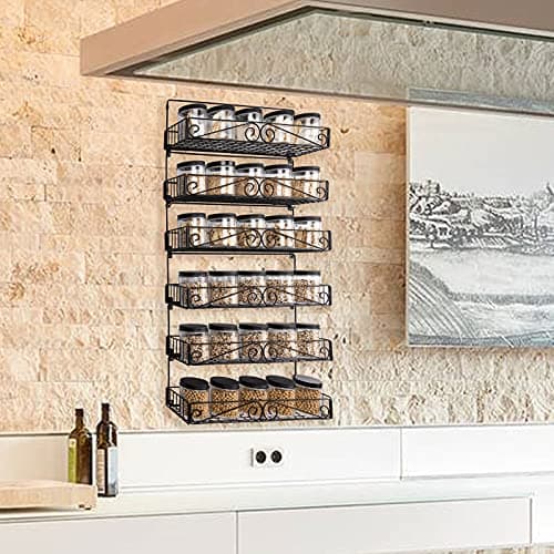 SWOMMOLY Large Capacity Wall Mount Spice Rack, 6 Pack Black
