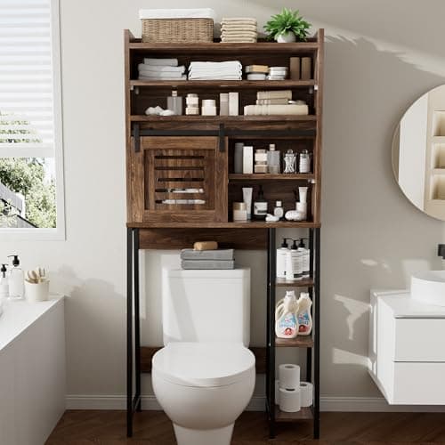 Meilocar White Freestanding Toilet Storage Cabinet with Sliding Doors