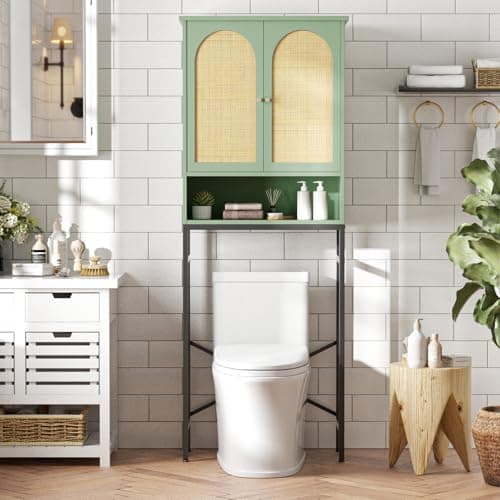 Rattan Over-Toilet Storage Cabinet with Metal Stand and Shelves