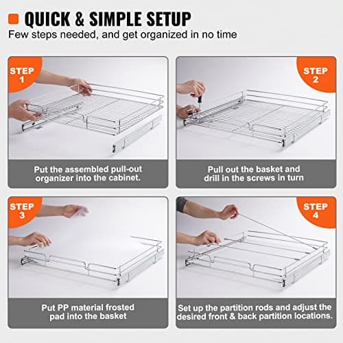 VEVOR Heavy Duty Chrome-Plated Steel Pull Out Cabinet Organizer, 22"x22" Install