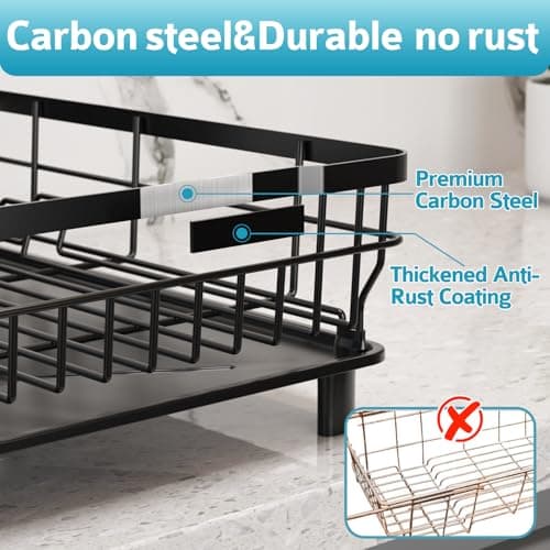 Space Saving Dish Drying Rack for Kitchen Counter - Rustproof with Drainboard and Utensil Holder