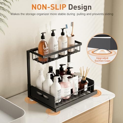 2 Pack Under Sink Metal Cabinet Organizer Shelf with Sliding Drawer, Kitchen & Bathroom Storage