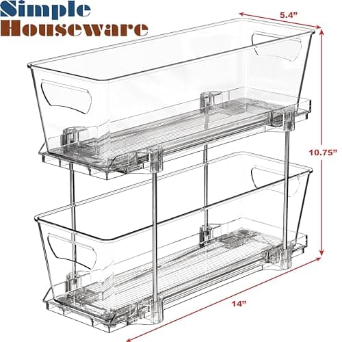 Clear 2-Tier Narrow Basket Drawer Organizer Cabinet Pull-Out