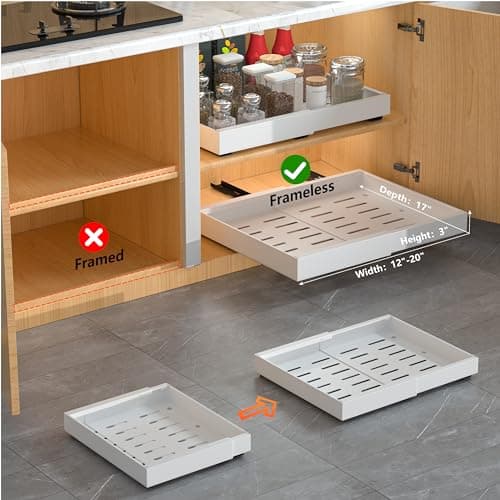2 Pack Adhesive Pull-Out Cabinet Organizer, 17" Deep, White
