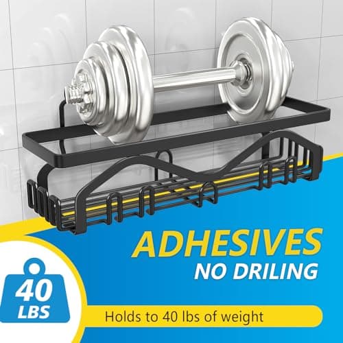 Coraje 5-Pack Adhesive Shower Organizer, Large Capacity, Rustproof (Black)